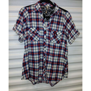 Women's R N B Plaid Flannel Shirt Size 1X White Blue